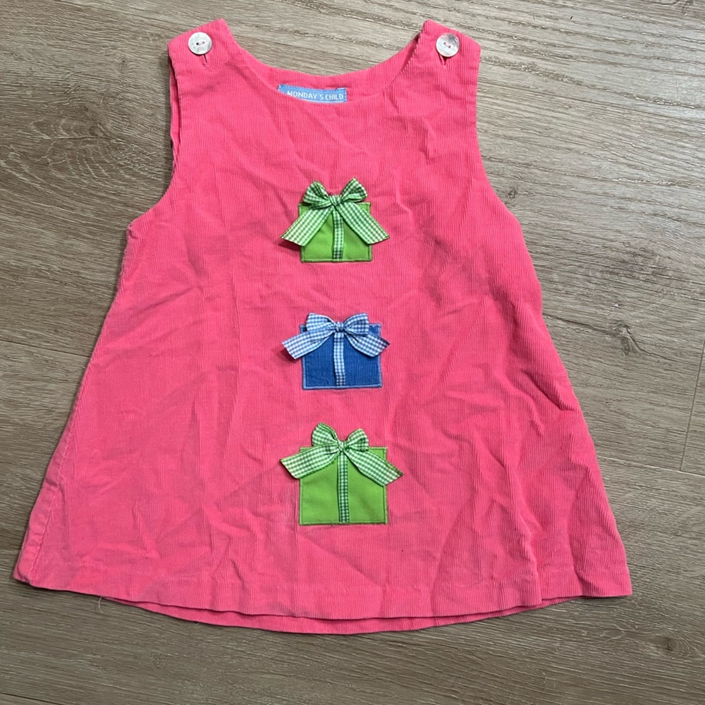 Pink Corduroy dress with presents- size 12 mo